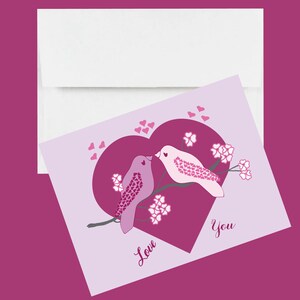 Cartões de coração de pássaros do amor
