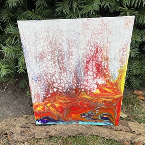 Room Wall Decor, Volcanic Eruption, Scrape Acrylic Fluid Art, One-of-a-Kind