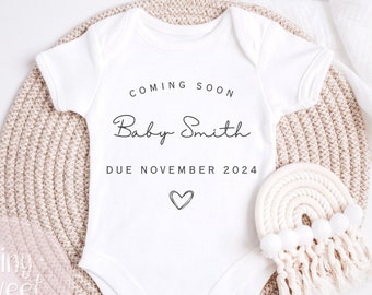 Personalised Baby Grow Vest, Pregnancy Announcement, Baby Surname, New Baby, Due Date Reveal, Baby Gift