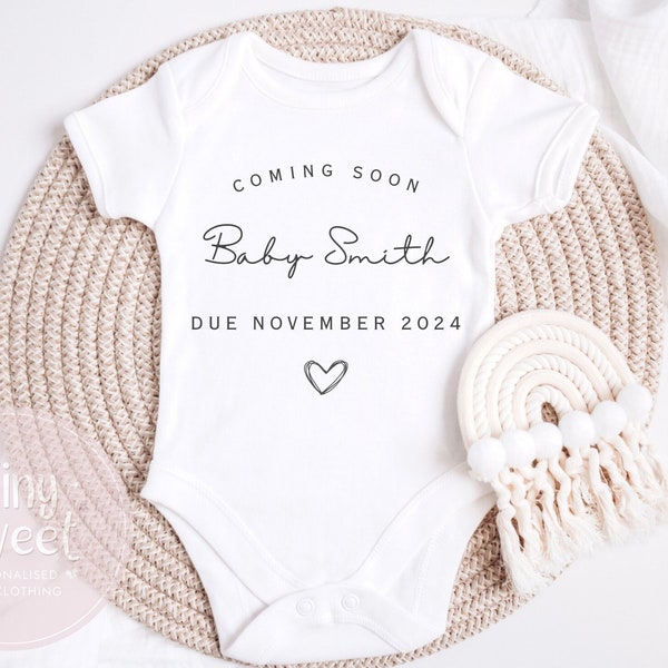 Personalised Baby Grow Vest, Pregnancy Announcement, Baby Surname, New Baby, Due Date Reveal, Baby Gift