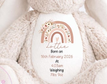 Personalised Birth Stat Bunny – New Baby Gift, Custom Newborn Keepsake Soft Toy