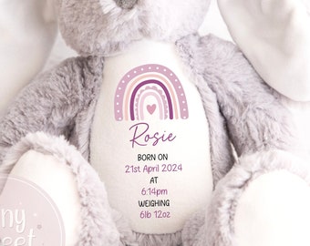 Personalised New Baby soft Toy, New Birth Gift, New baby gift, Newborn Gift, Baby Keepsake, Baby shower gift, Birth stats, Teddy, Bunny
