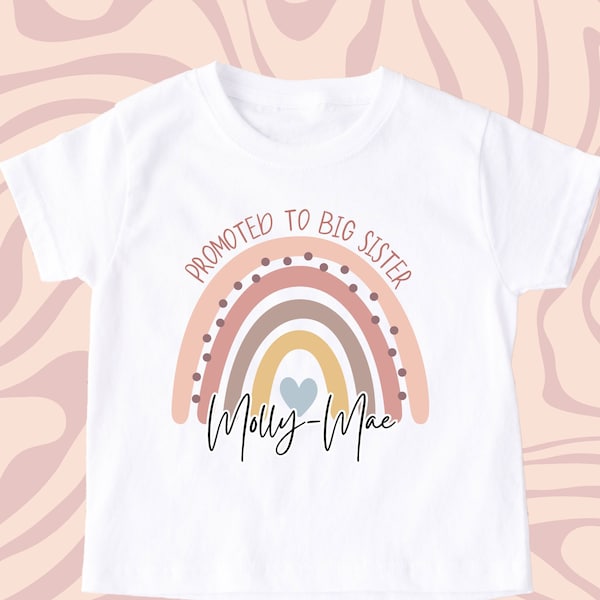 Big Sister T Shirt, Boho Rainbow, Big Sis T-Shirt, Cute Big Sister, Pregnancy Announcement, Kids, Baby Grow, New Sister Gift, Siblings