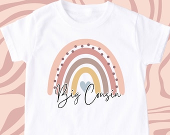Boho Rainbow Big Cousin camiseta, camiseta Boho Rainbow, lindo primo grande, anuncio de embarazo, niños, camiseta de primo pequeño, regalo de primo nuevo