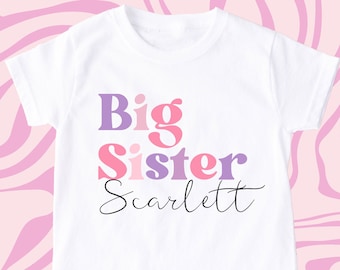 Big Sister T Shirt, Pastel Retro T-Shirt, Cute Big Sister, Pregnancy Announcement, Kids, Baby Grow, New Sister Gift, Siblings