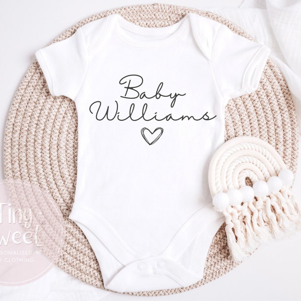 Personalised Baby Grow Vest, Pregnancy Announcement, Baby Surname, New Baby, Due Date Reveal, Baby Gift