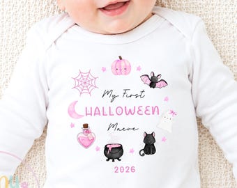 Personalised My First Halloween Sleepsuit – First Halloween –Baby’s 1st Halloween Outfit with Name  – Custom Baby Grow – Halloween Baby Gift