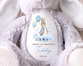 Personalised First Birthday Gift, Birthday Bunny, Soft Toy Keepsake, Name Bunny, Grandson Gift, Granddaughter Gift, Niece Gift, Nephew Gift