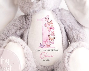 Cadeau personnalisé de premier anniversaire, anniversaire de lapin, peluche souvenir, prénom lapin, cadeau petit-fils, cadeau petite-fille, cadeau nièce, cadeau neveu