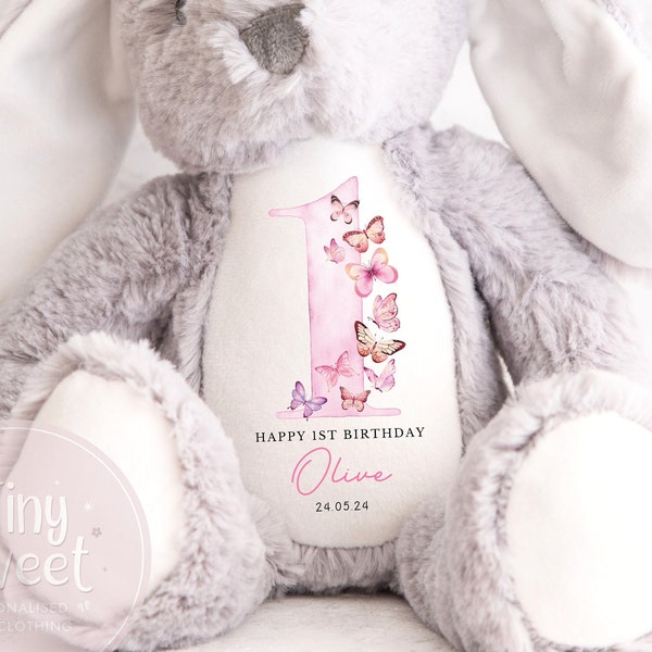 Personalised First Birthday Gift, Birthday Bunny, Soft Toy Keepsake, Name Bunny, Grandson Gift, Granddaughter Gift, Niece Gift, Nephew Gift