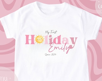 Personalised My First Holiday T Shirt, First Holiday T Shirt, 1st Holiday T Shirt, Babies First Holiday, First Time Flyer