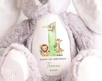 Personalised First Birthday Gift, Birthday Bunny, Soft Toy Keepsake, Name Bunny, Grandson Gift, Granddaughter Gift, Niece Gift, Nephew Gift