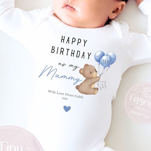 Happy Birthday Mummy, 1st Birthday as My Mummy, New Mum Gift, Mum Birthday, Mummy Birthday, Sleepsuit Babygrow Bodysuit Mum Birthday Blue With Bear