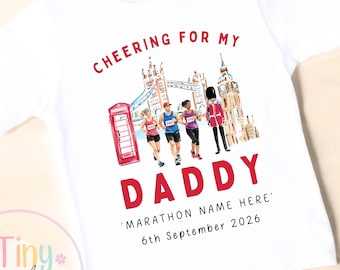 London Cheering T Shirt for Half Marathon or Sleepsuit, Cheering for Daddy, Mummy, Marathon Supporter London T Shirt, Cheering for Auntie