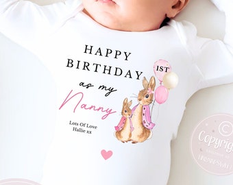 Happy Birthday Nanny, 1st Birthday as My Nanny, New Nan Gift, Nan Birthday, Nanny Birthday, Sleepsuit Babygrow Bodysuit Nan Birthday