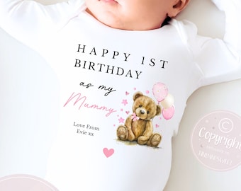 Happy Birthday Mummy, 1st Birthday as My Mummy, New Mum Gift, Mum Birthday, Mummy Birthday, Sleepsuit Babygrow Bodysuit Mum Birthday