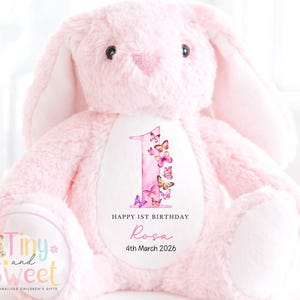 Conejito de primer cumpleaños personalizado: peluche suave personalizado para bebés y niños, regalo de primer cumpleaños personalizado, regalo de primer cumpleaños