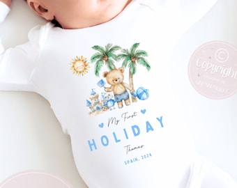 Personalised My First Holiday Baby Vest, First Holiday Bodysuit, First Holiday T Shirt, Babies First Holiday, First Time Flyer