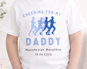 Kids Cheering for Daddy or Mummy Marathon Shirt – Family Supporter T-Shirt for Manchester Marathon Race Day