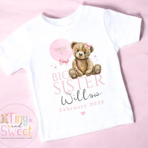 Big Sister T-Shirt – Personalised Sibling Announcement Shirt – Gift for New Big Sister – Toddler or Kids Sister Tee - Promoted to Big Sister