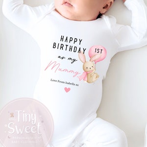 Happy Birthday Mummy, 1st Birthday as My Mummy, New Mum Gift, Mum Birthday, Mummy Birthday, Sleepsuit Babygrow Bodysuit Mum Birthday Pink With Bunny