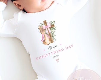 Baby girls christening outfit, Personalised cross christening, baptism, naming day gifts for baby girls, sleepsuit, baby girls babygrow