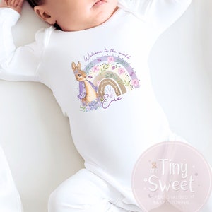 Personalised Baby Girl Sleepsuit, New Baby Sleepsuit, Welcome To The World Sleepsuit, Baby Girl Babygrow, New Baby Gift, Coming Home Outfit