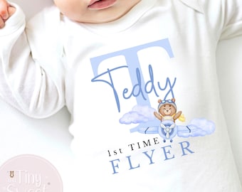 Personalised My First Flight Sleepsuit, First Time Flyer Bodysuit, 1st Holiday Babygrow, Babies First Holiday, First Time Flyer