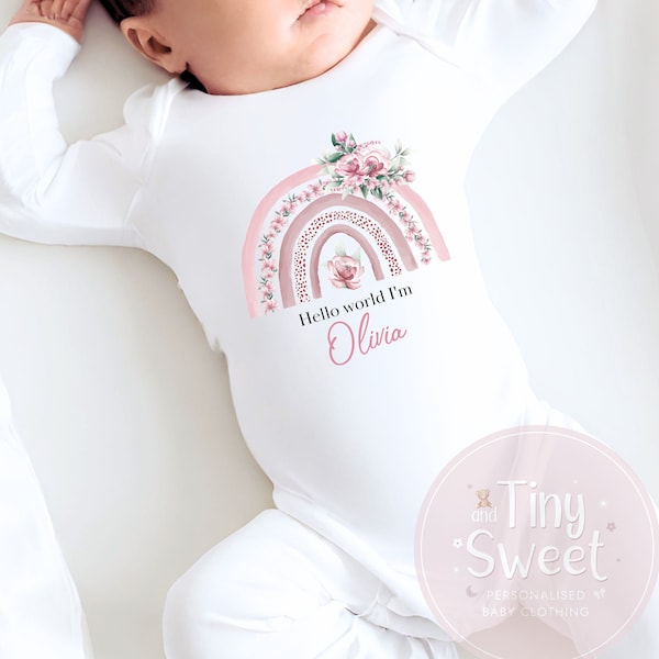 Personalised Baby Girl Sleepsuit, New Baby Sleepsuit, Welcome To The World Vest, New Girl Gift, Baby Girl, New Baby Gift, Coming Home Outfit