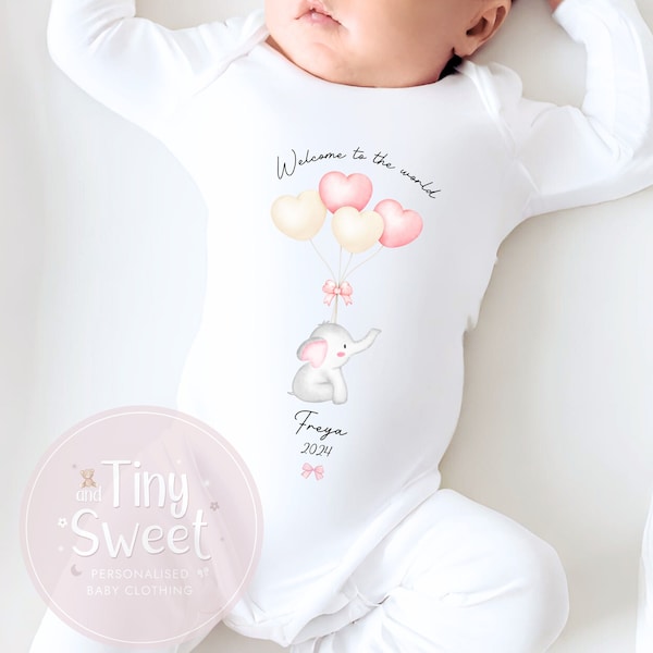 Personalised Baby Girl Sleepsuit, New Baby Sleepsuit, Welcome To The World Sleepsuit, Baby Girl Babygrow, New Baby Gift, Coming Home Outfit