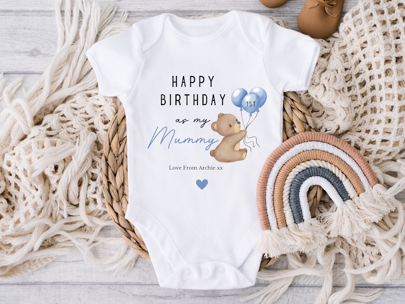 Happy Birthday Mummy, 1st Birthday as My Mummy, New Mum Gift, Mum Birthday, Mummy Birthday, Sleepsuit Babygrow Bodysuit Mum Birthday image 7