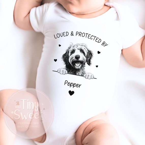 Personalised Protected By Dogs Babygrow Protected By Dog Baby Vest New Baby Gift Dog Owner Baby Gift Baby Sleepsuit Protected By Dog
