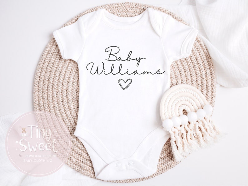 Personalised Baby Grow Vest, Pregnancy Announcement, Baby Surname, New Baby, Due Date Reveal, Baby Gift image 1