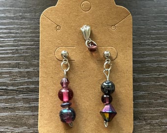 Purple Glass Bead Earring 3pc Set