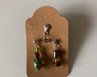 Green Glass Earring 3pc Set