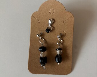 Black Glass Bead Earring 3pc Set