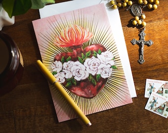 Immaculate Heart of Mary Gold Foil Card — Catholic Card 5x7