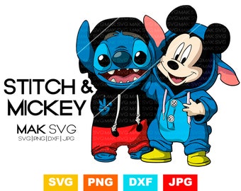 Stitch y Mickey svg, Mickey svg, mickey png, archivo de corte de mickey, Stitch svg, archivo de corte de puntada, imagen de mickey.
