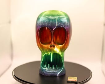 Rainbow Skull Tea Light Holder – 3D Printed Halloween Candle Décor – Colorful Skull Decoration