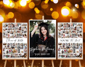 Sjabloon fotocollage afstuderen: Class of 2025-feestdisplay (digitale download)