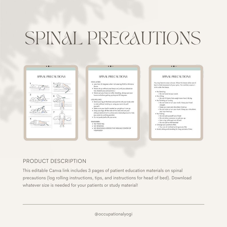 OT Handout Spinal Precautions Etsy