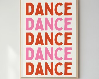 Groovy 70s Dance Typography Print: Pink Terracotta Mid-Century Wall Art