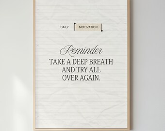 Take a Deep Breath Quote Print, Minimalist Lined Paper Wall Decor Typography Poster on Premium Matte Paper