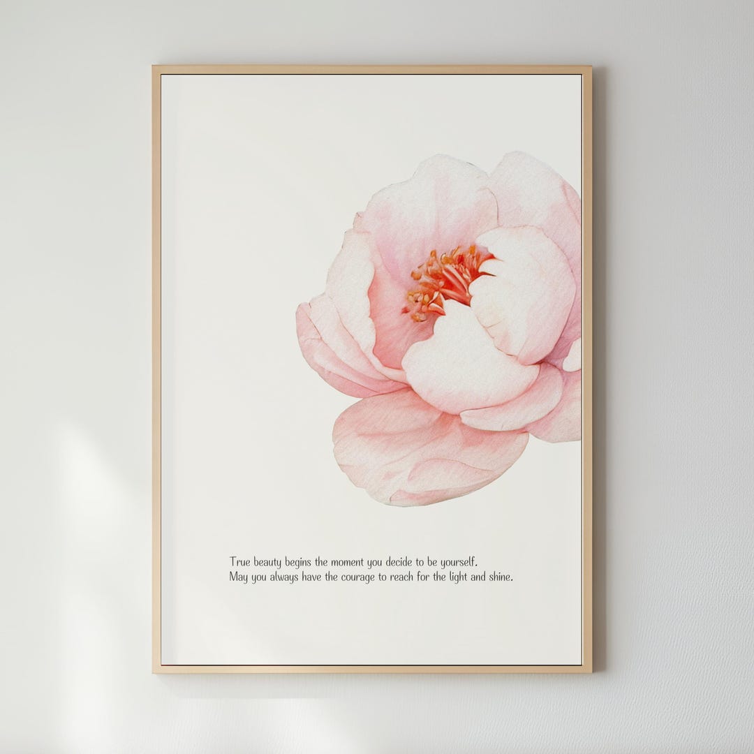 Pale Pink Rose Quote Poster | Soft Floral Affirmation Wall Decor | Be ...