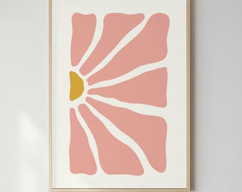 Modern Daisy Floral Print Pink Botanical Flower Leaf Boho Scandi Home Office Decor Poster