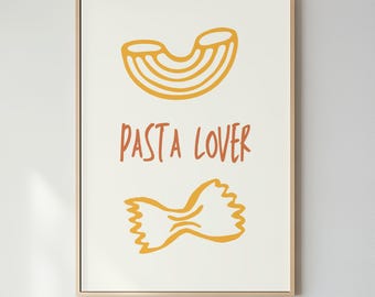 Pasta Lover Typography Print Yellow Terracotta Kitchen Dining Room Home Decor Poster