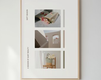 Soft Season Photo Grid Poster | Minimalist Botanical Wall Decor, Neutral Tones Bedroom Hanging