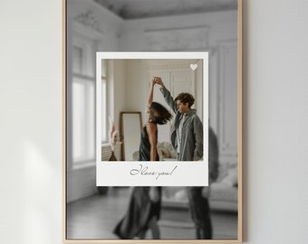 Personalized Photo Print I Love You Script Polaroid Style Custom Couple Portrait Decor Poster