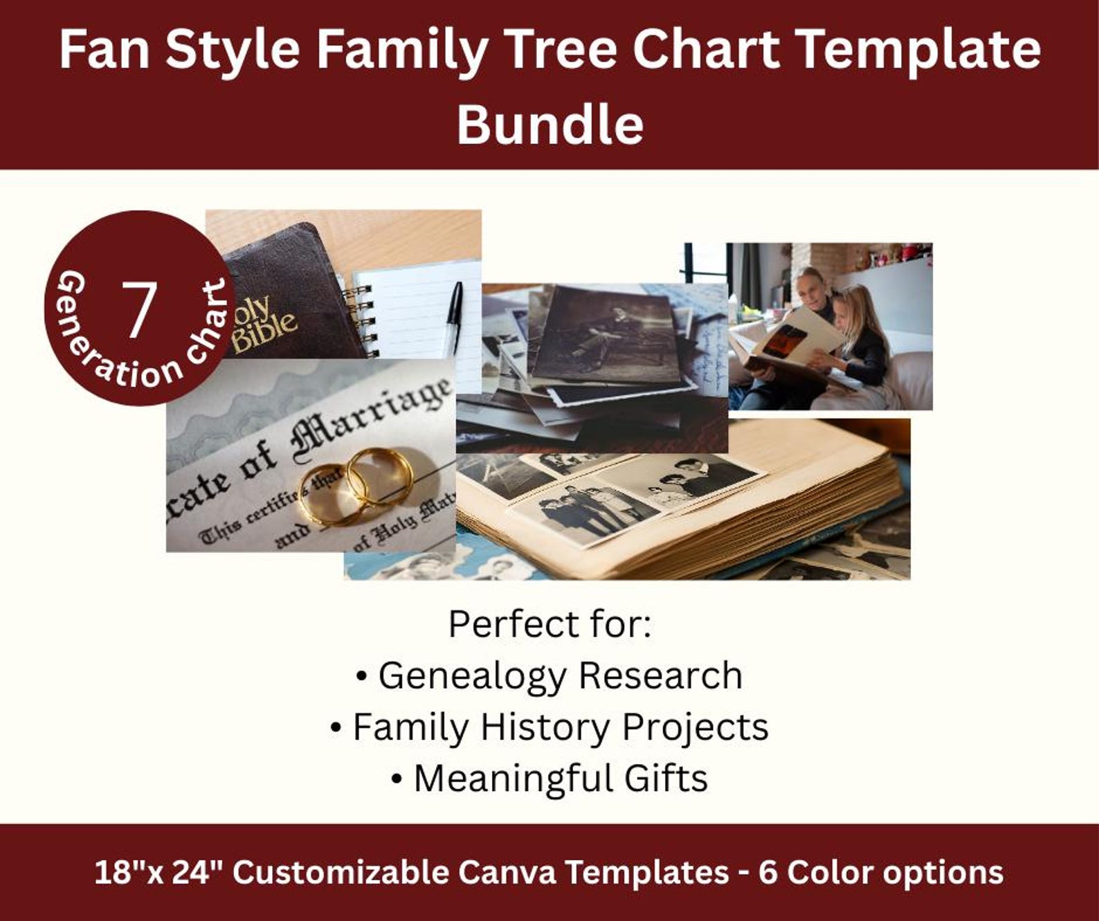 Fan Style Family Tree Chart, 7 Generation Canva Template (digital ...