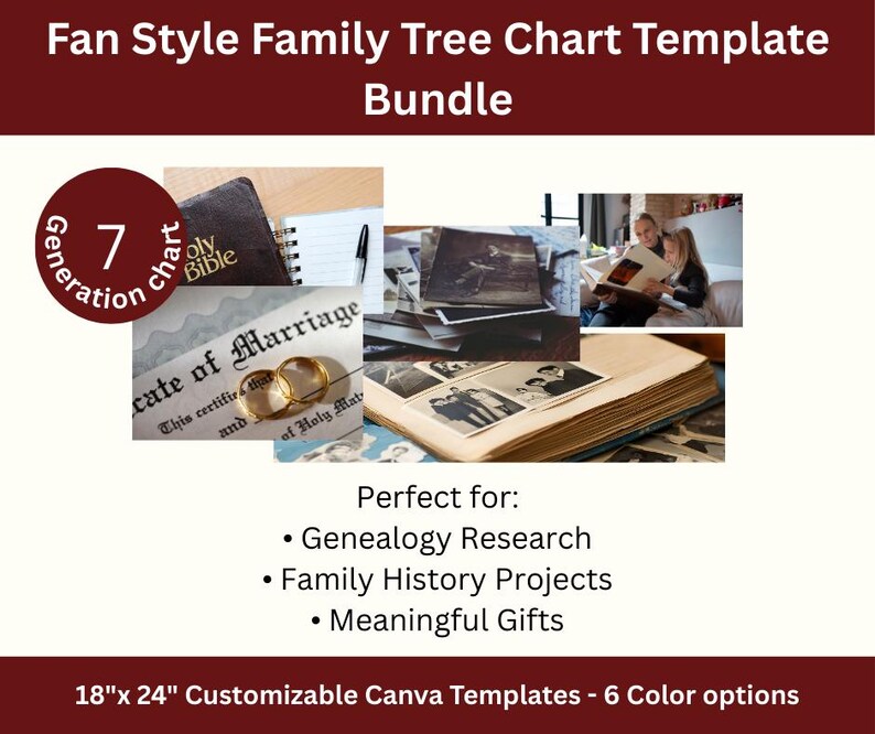 Fan Style Family Tree Chart, 7 Generation Canva Template (digital ...